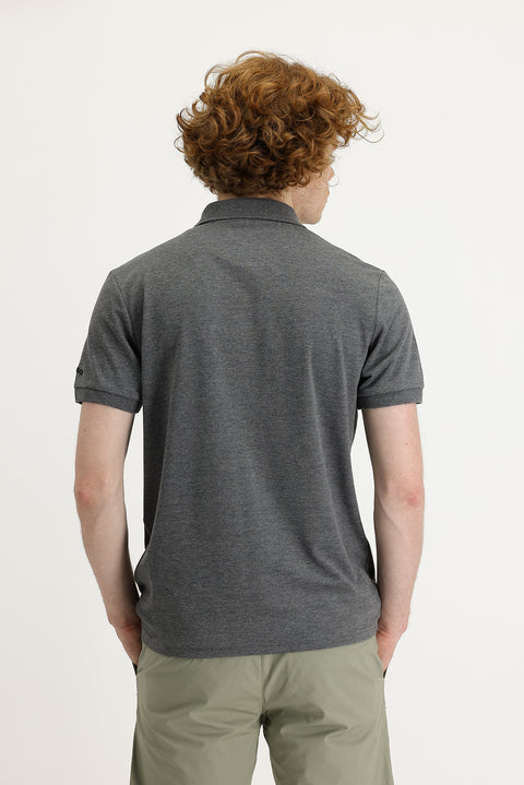 Dark Gray Melange Polo Collar Slim Fit Printed T-Shirt