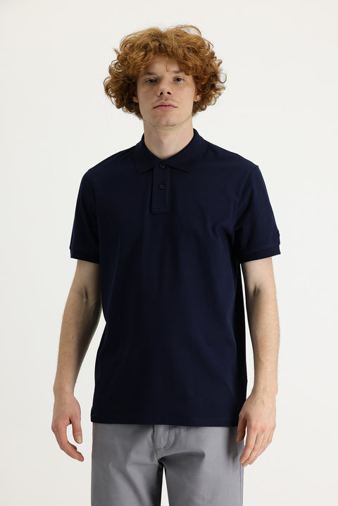 Black and Navy Blue Polo Collar Slim Fit Printed T-Shirt