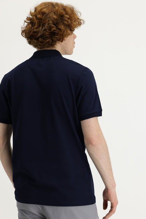 Black and Navy Blue Polo Collar Slim Fit Printed T-Shirt