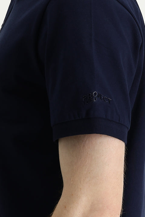 Black and Navy Blue Polo Collar Slim Fit Printed T-Shirt