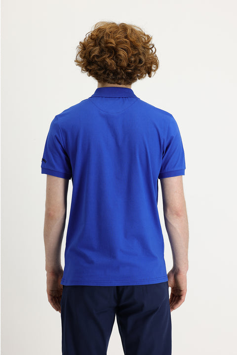 Navy Blue Polo Collar Slim Fit Printed T-Shirt