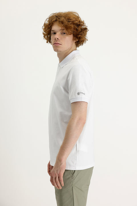 White Polo Collar Slim Fit Printed T-shirt