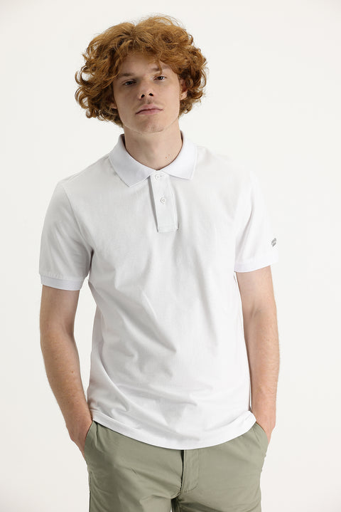 White Polo Collar Slim Fit Printed T-shirt