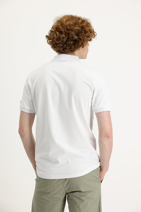 White Polo Collar Slim Fit Printed T-shirt