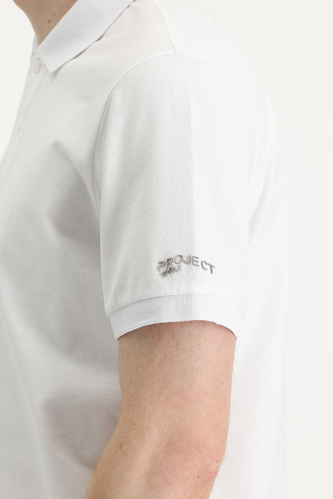 White Polo Collar Slim Fit Printed T-shirt