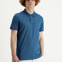 Koyu Petrol Polo Yaka Slim Fit Dar Kesim Baskılı Tişört