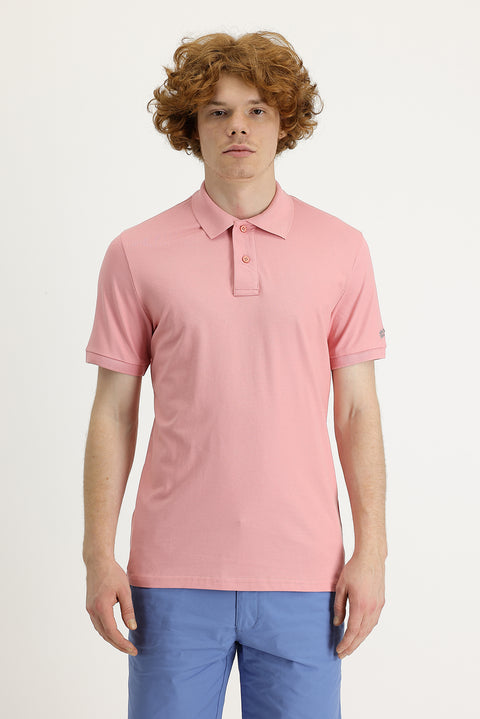 Medium Pink Polo Collar Slim Fit Printed T-Shirt