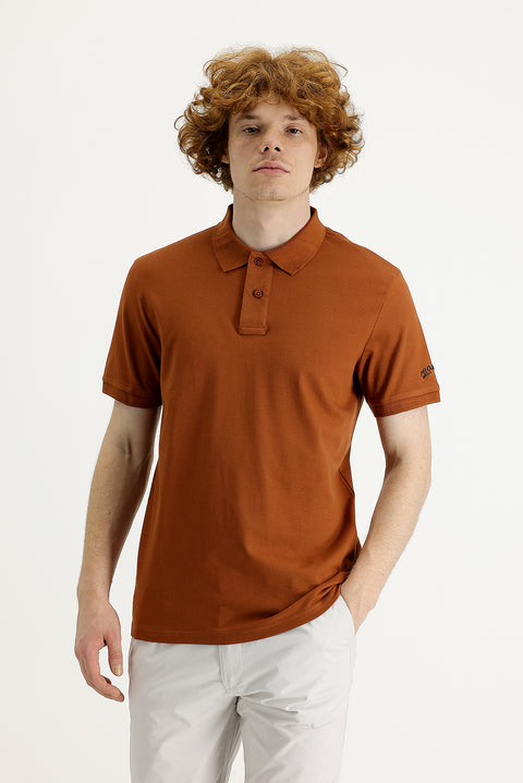 Cinnamon Polo Collar Slim Fit Printed T-Shirt