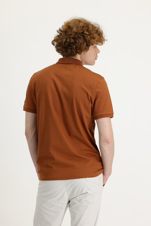 Cinnamon Polo Collar Slim Fit Printed T-Shirt