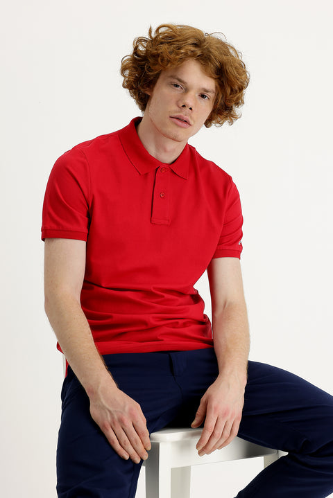 Flag Red Polo Shirt Slim Fit Printed T-Shirt