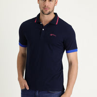 Black and Navy Blue Polo Collar Slim Fit Narrow Cut Cotton T-shirt