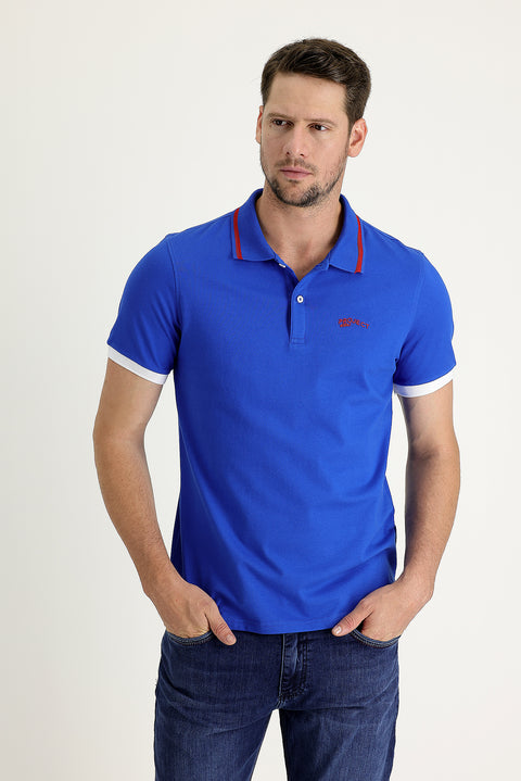 Navy Blue Polo Collar Slim Fit Narrow Cut T-Shirt