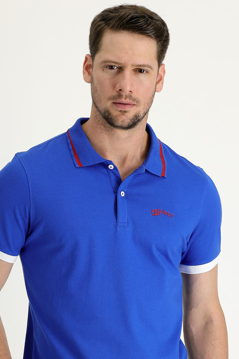 Navy Blue Polo Collar Slim Fit Narrow Cut T-Shirt