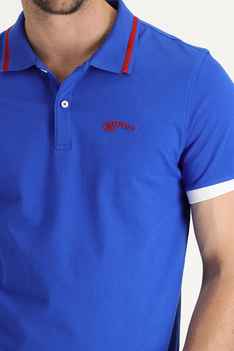 Navy Blue Polo Collar Slim Fit Narrow Cut T-Shirt
