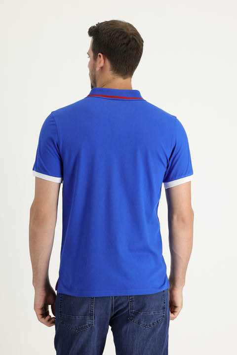 Navy Blue Polo Collar Slim Fit Narrow Cut T-Shirt