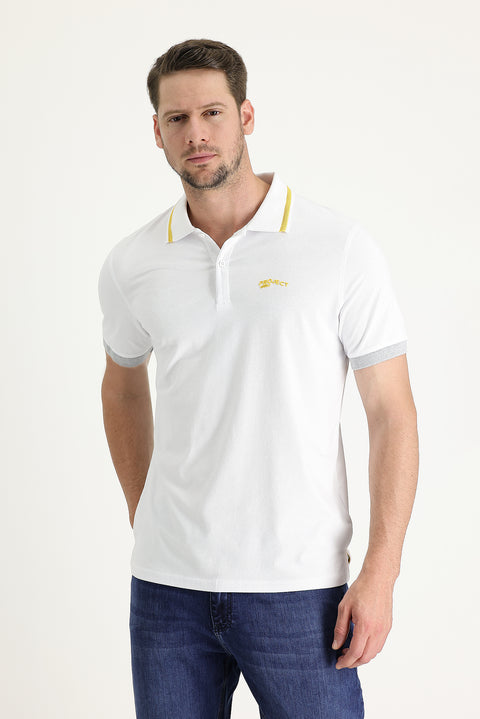 White Polo Collar Slim Fit T-shirt