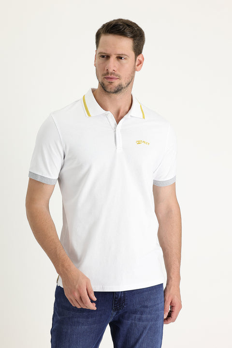 White Polo Collar Slim Fit T-shirt