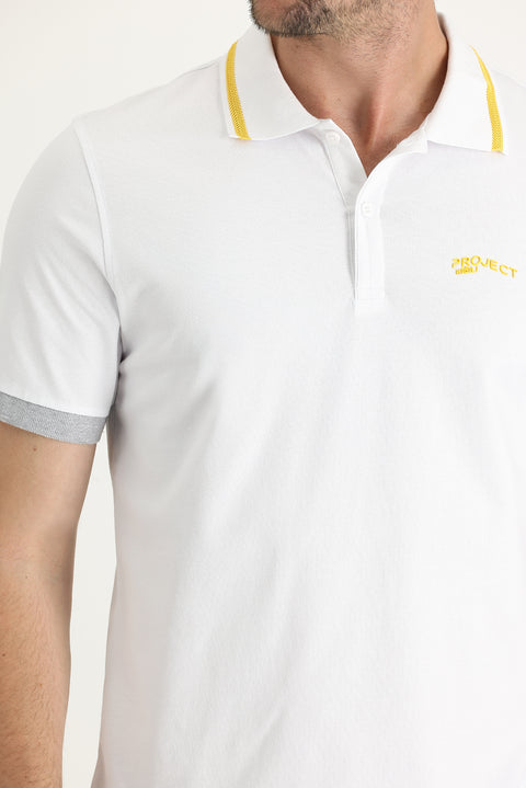 White Polo Collar Slim Fit T-shirt