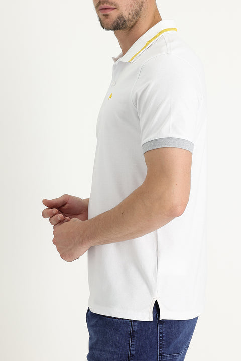 White Polo Collar Slim Fit T-shirt