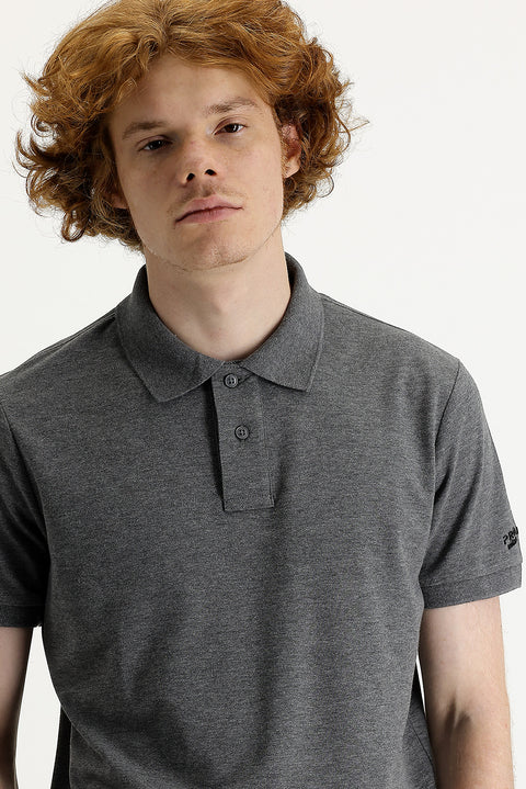 Dark Gray Melange Polo Collar Slim Fit Narrow Cut T-Shirt
