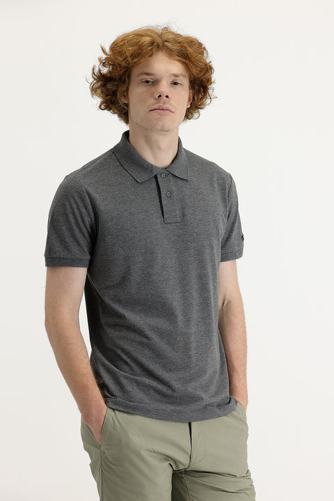 Dark Gray Melange Polo Collar Slim Fit Narrow Cut T-Shirt