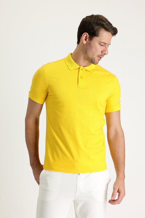 Dark Yellow Polo Collar Slim Fit Printed T-Shirt