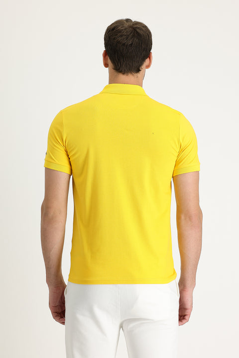 Dark Yellow Polo Collar Slim Fit Printed T-Shirt