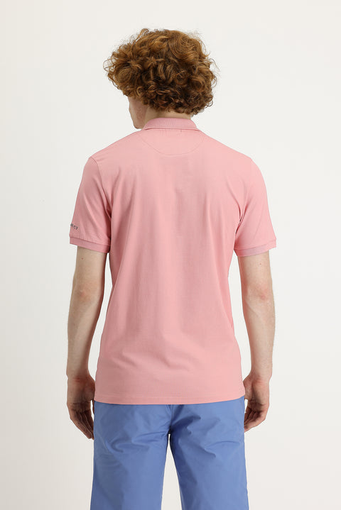 Medium Pink Polo Collar Slim Fit Printed T-Shirt