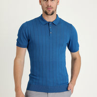 Dark Petrol Polo Collar Slim Fit Narrow Cut T-Shirt