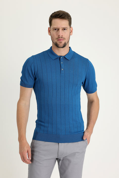 Dark Petrol Polo Collar Slim Fit Narrow Cut T-Shirt