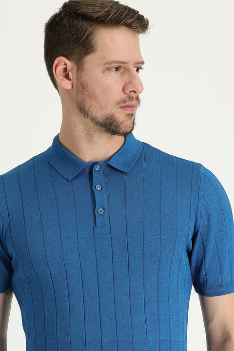 Dark Petrol Polo Collar Slim Fit Narrow Cut T-Shirt