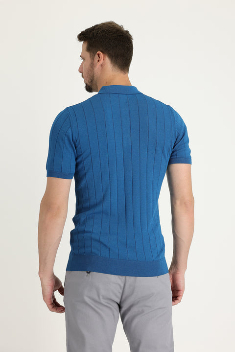 Dark Petrol Polo Collar Slim Fit Narrow Cut T-Shirt