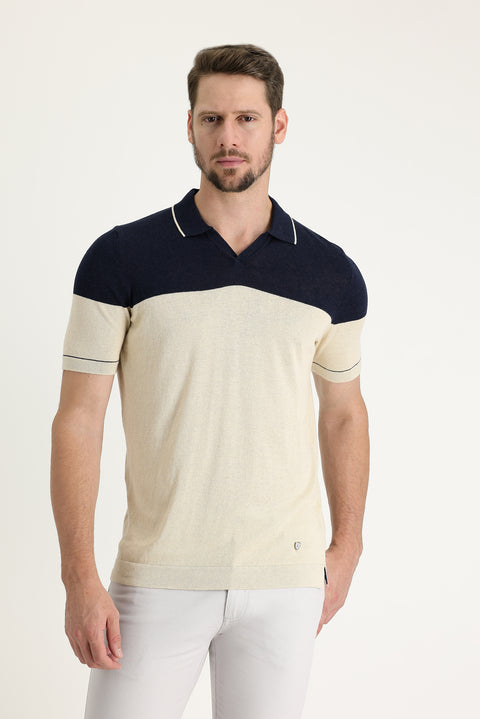 Medium Navy Polo Collar Slim Fit T-shirt