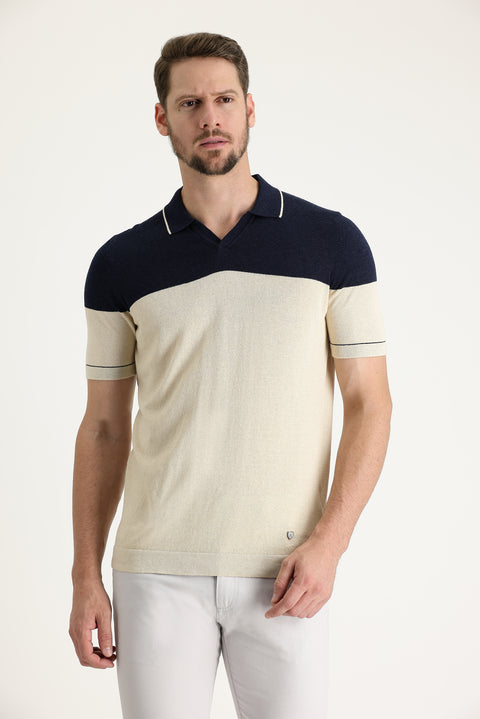 Medium Navy Polo Collar Slim Fit T-shirt