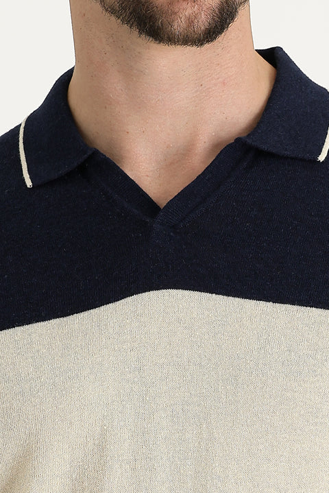 Medium Navy Polo Collar Slim Fit T-shirt