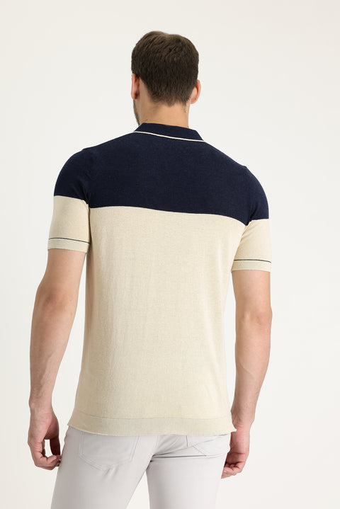 Medium Navy Polo Collar Slim Fit T-shirt