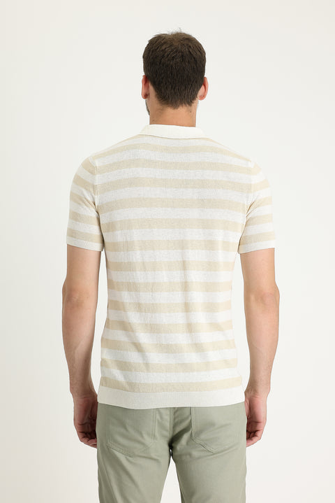 Medium Beige Polo Collar Patterned T-shirt