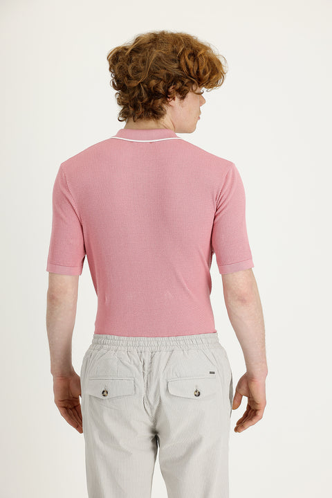 Medium Pink Polo Collar Slim Fit Narrow Cut T-Shirt