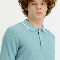 Medium Turquoise Polo Collar Slim Fit T-shirt