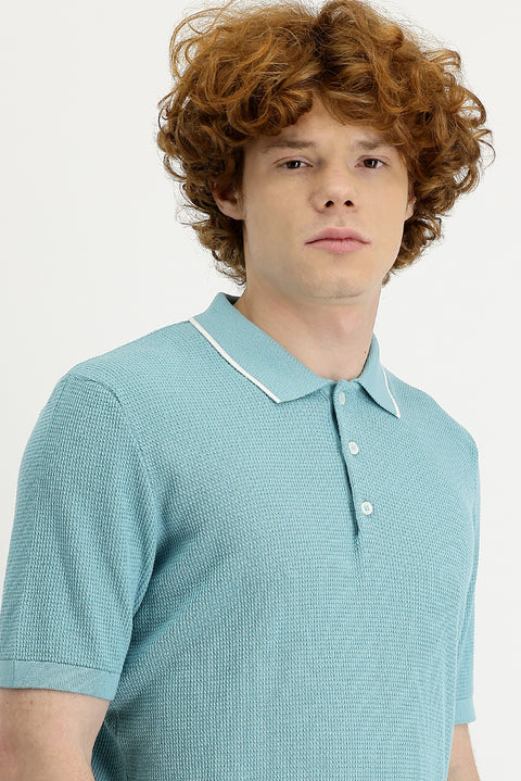 Medium Turquoise Polo Collar Slim Fit T-shirt