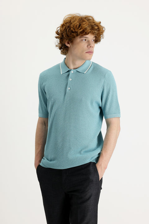 Medium Turquoise Polo Collar Slim Fit T-shirt
