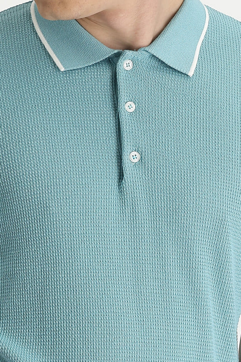 Medium Turquoise Polo Collar Slim Fit T-shirt