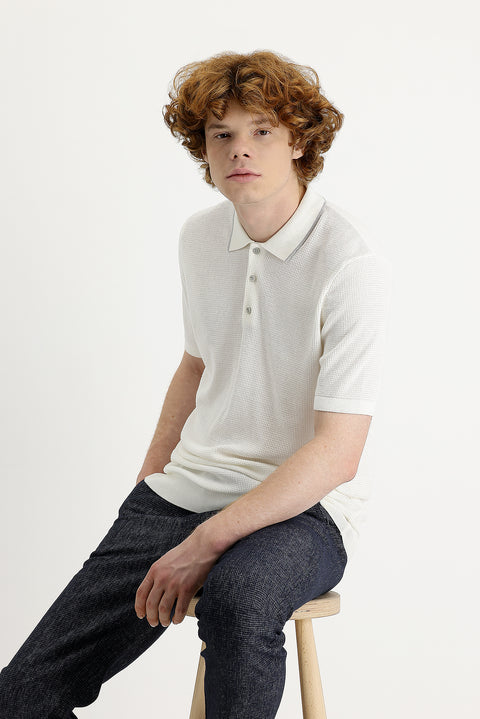 Off-white Polo Collar Slim Fit T-shirt