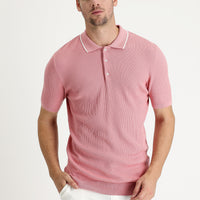 Medium Pink Polo Collar Slim Fit Patterned T-shirt