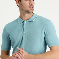 Medium Turquoise Polo Collar Slim Fit Patterned T-shirt