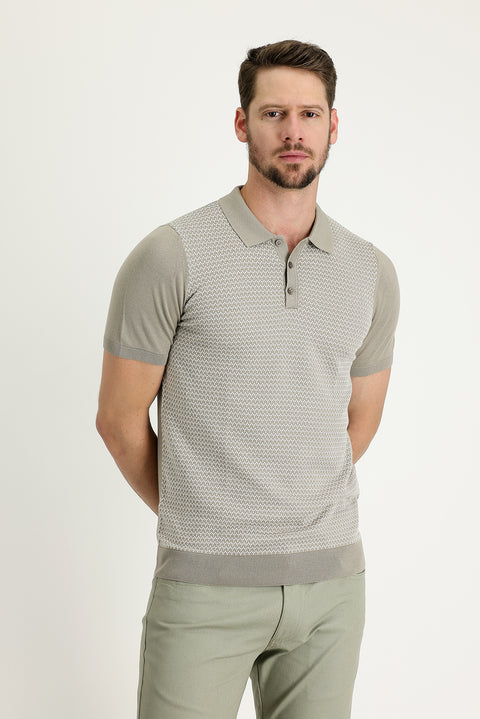 Medium Mink Polo Collar Slim Fit Patterned T-shirt