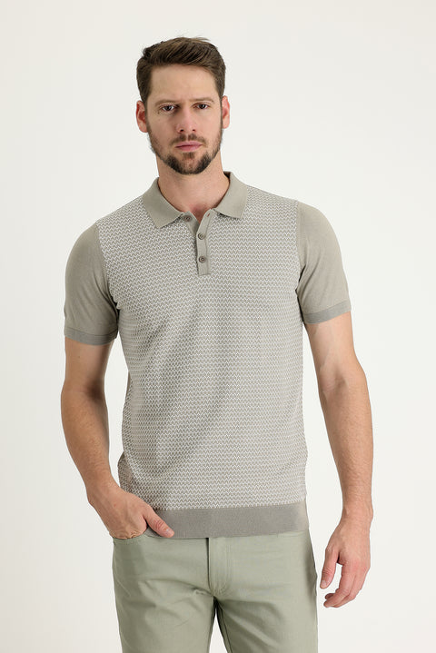 Medium Mink Polo Collar Slim Fit Patterned T-shirt