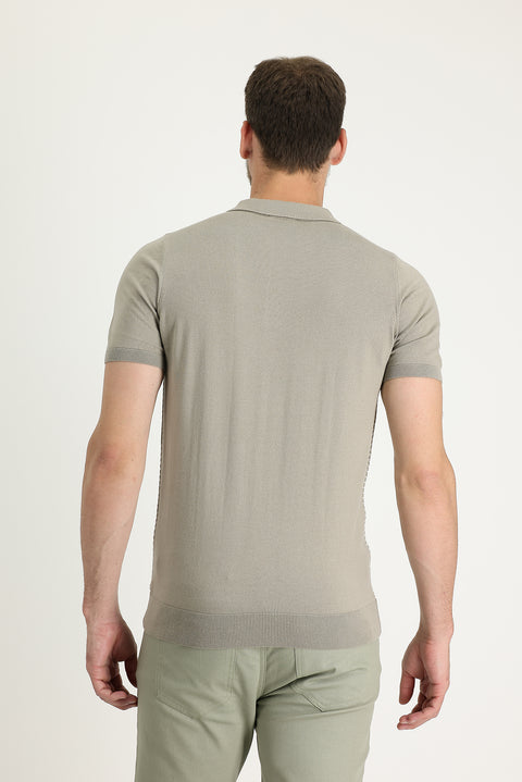 Medium Mink Polo Collar Slim Fit Patterned T-shirt