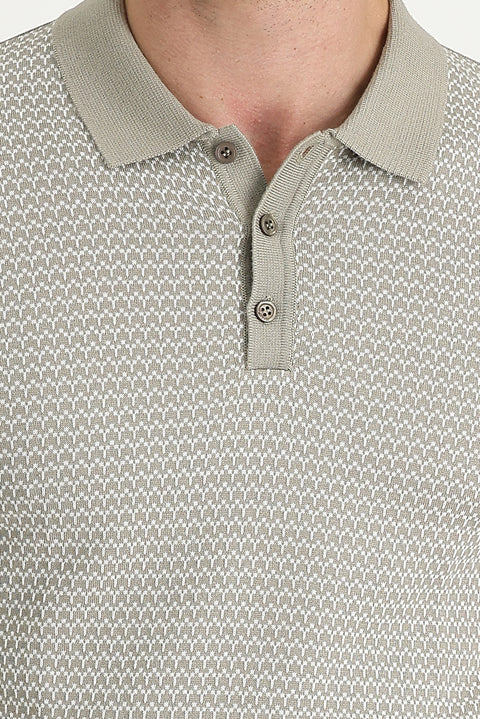 Medium Mink Polo Collar Slim Fit Patterned T-shirt
