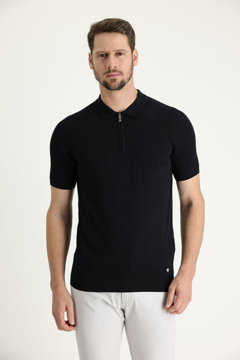 Black Polo Shirt with Pattern